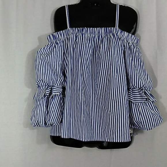 BCX Tops - BCX Cobalt Stripe Off Shoulder Too